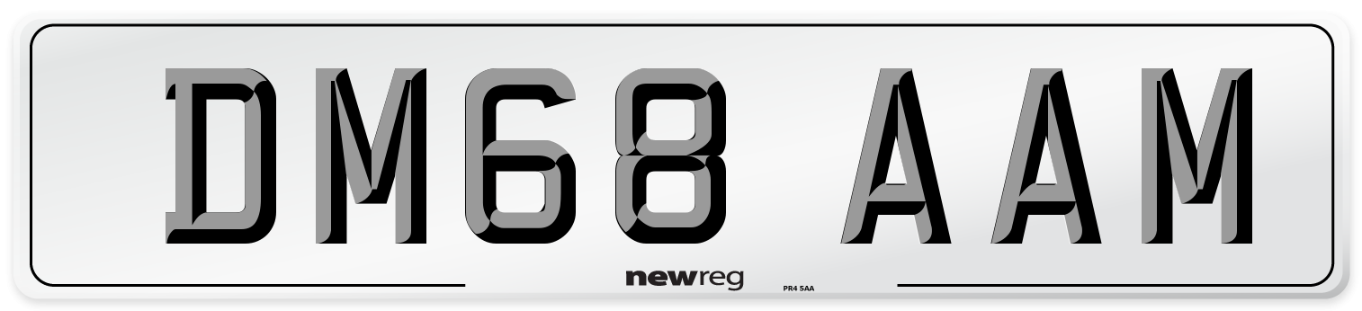DM68 AAM Number Plate from New Reg